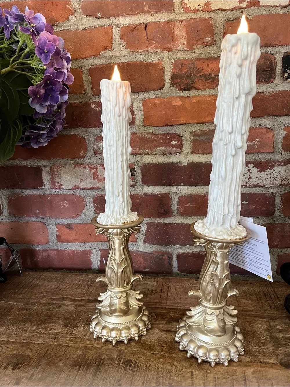Decorative White Face Drip Candle on Gold Pedestal — Whimsical Home Accent - Picture 7 of 8